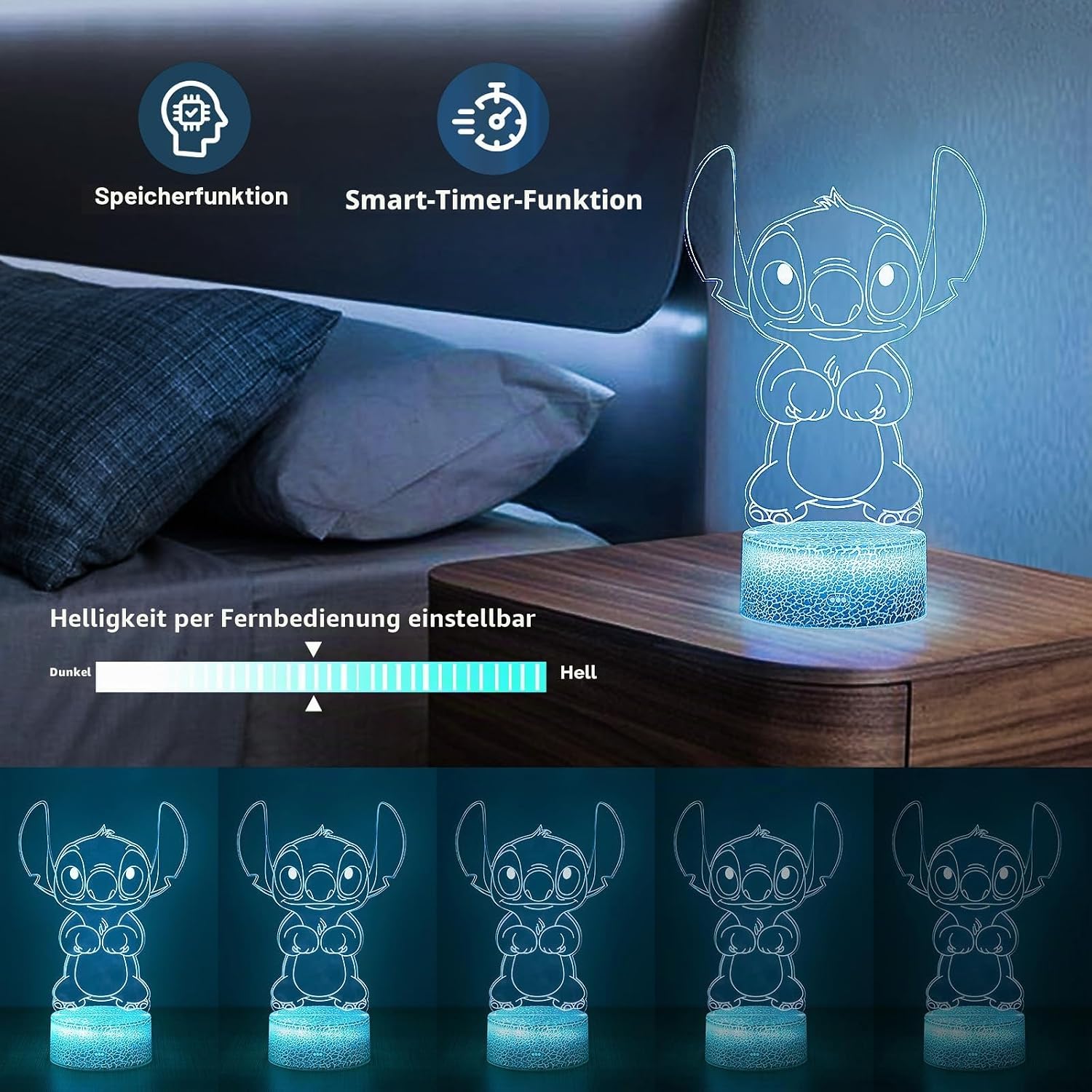 Detalle 2 de Hoofun Stitch Lampe 16 Farben