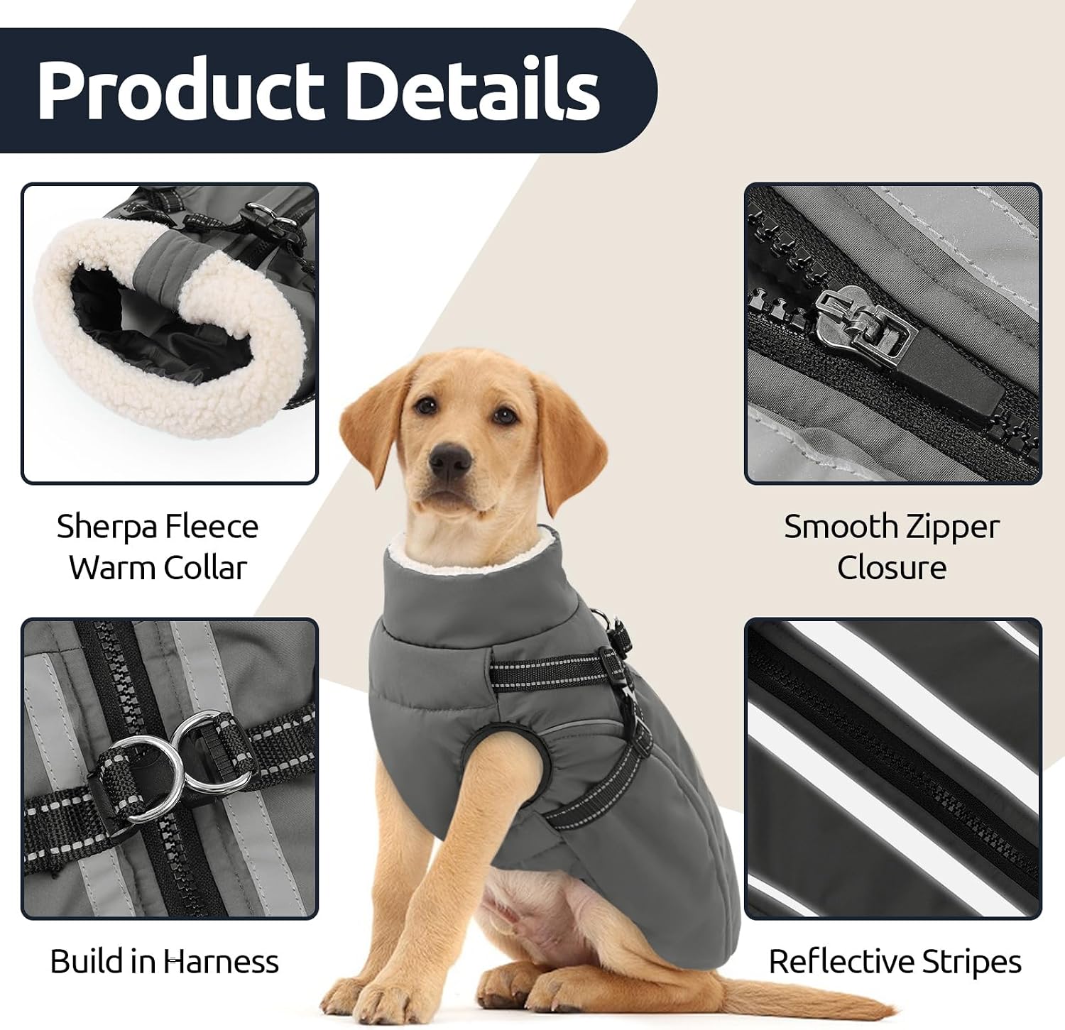 Detalle 2 de KAMA BRIDAL 1107-KM-847MF-Grey-XS Dog Winter Coat with Built-In Harness