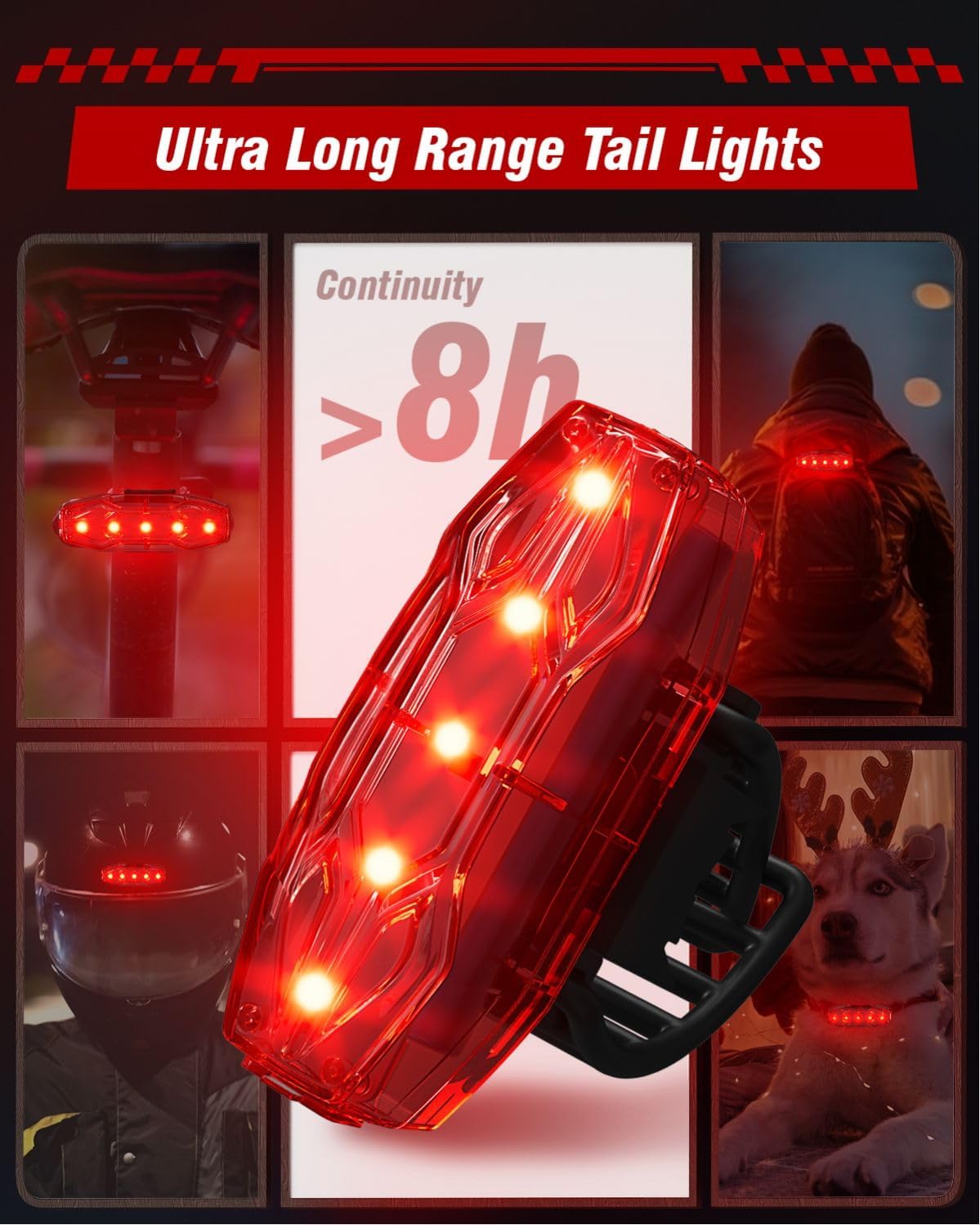 Detalle 2 de POSUGEAR Luci bicicletta LED ricaricabili anteriore e posteriore