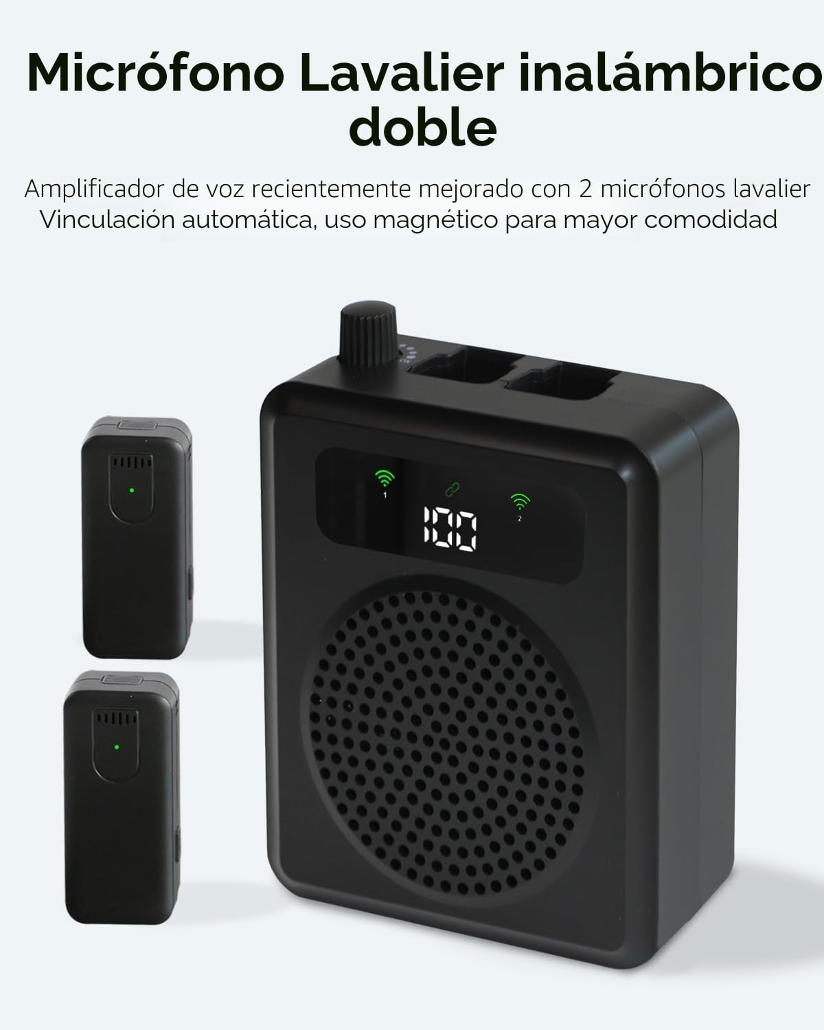 Detalle de QEEKADA Amplificador de Voz inalámbrico para Profesores: sistema portátil con 2 micrófonos lavalier