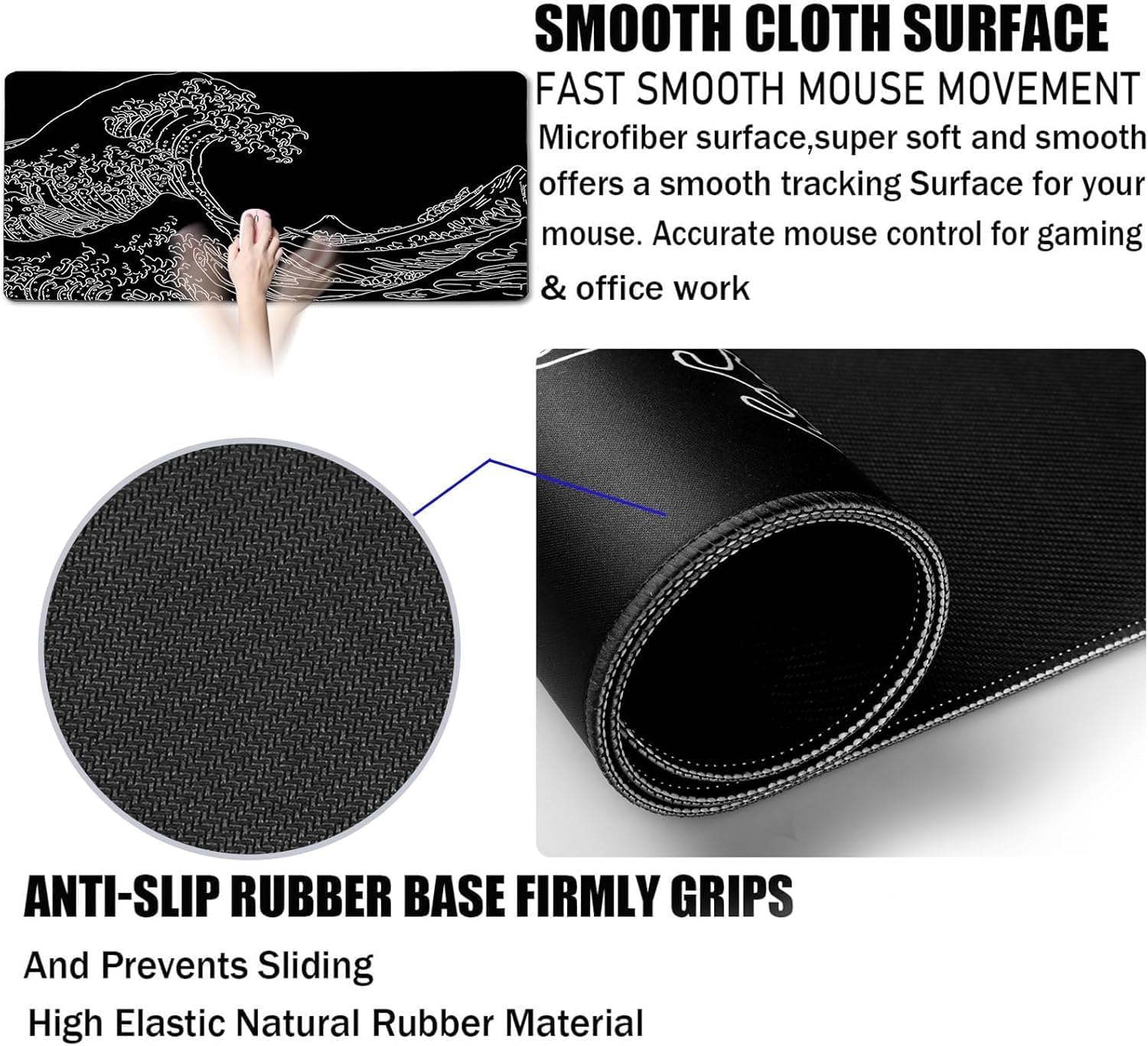 Detalle de TEDNETGO T0A12 XXXL Gaming Mouse Pad, Water-Resistant, Stitched Edge
