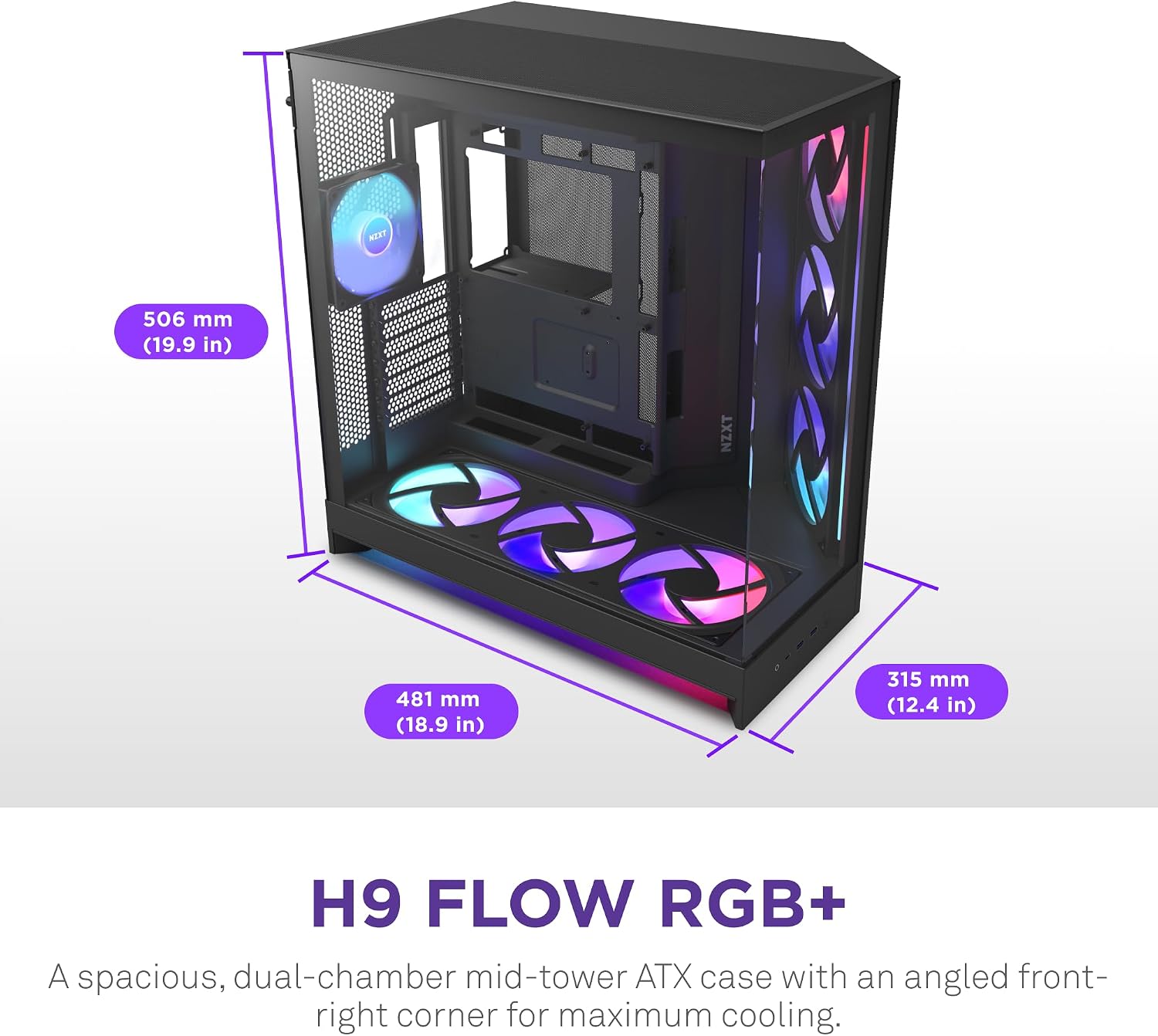 Thumbnail 2 de NZXT H9 Flow RGB+ (2025) CM-H92FB-P1 ミドルタワーPCケース、デュアルチャンバー・RGBファン搭載