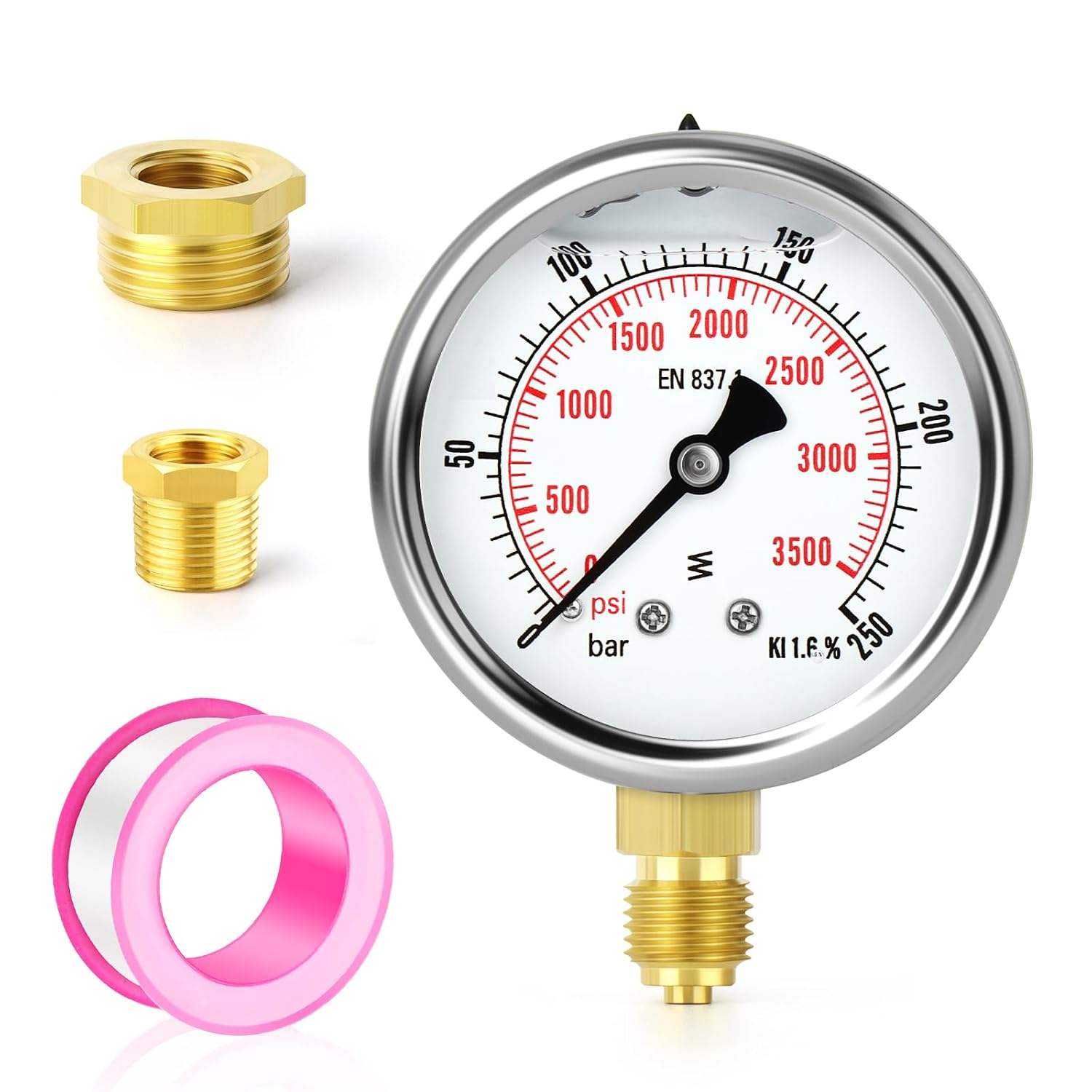 Detalle de TAILONZ Pneumatic Flüssigkeitsgefülltes Manometer Edelstahl 0-250 bar | 1/4" BSP | 2,5" Zifferblatt