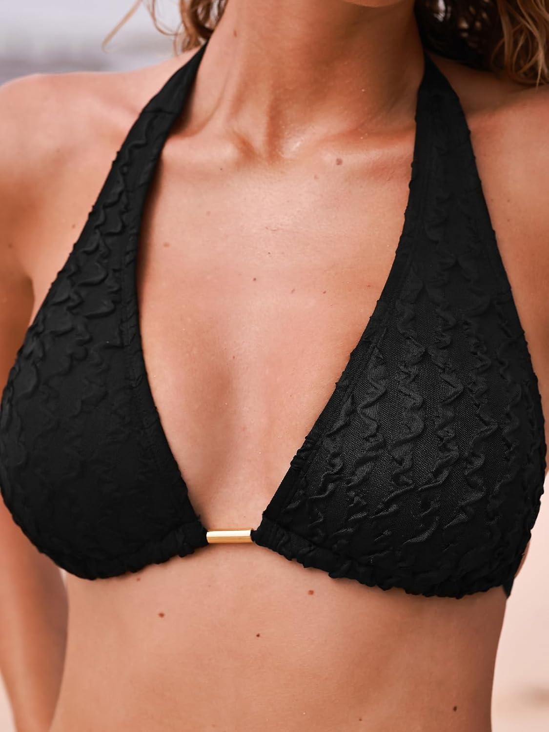 Detalle 2 de CUPSHE Damen Bikini Set V-Ausschnitt Dreiteiliges Bademode-Set mit Halter, Twist-Sarong und niedrigem Bund
