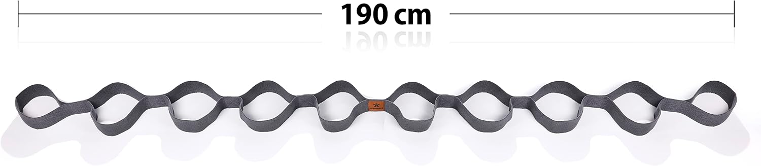 Detalle 2 de BODYMATE Fascia elastica con 10 passanti in cotone naturale (circa 190 cm) per yoga, stretching e mobilità