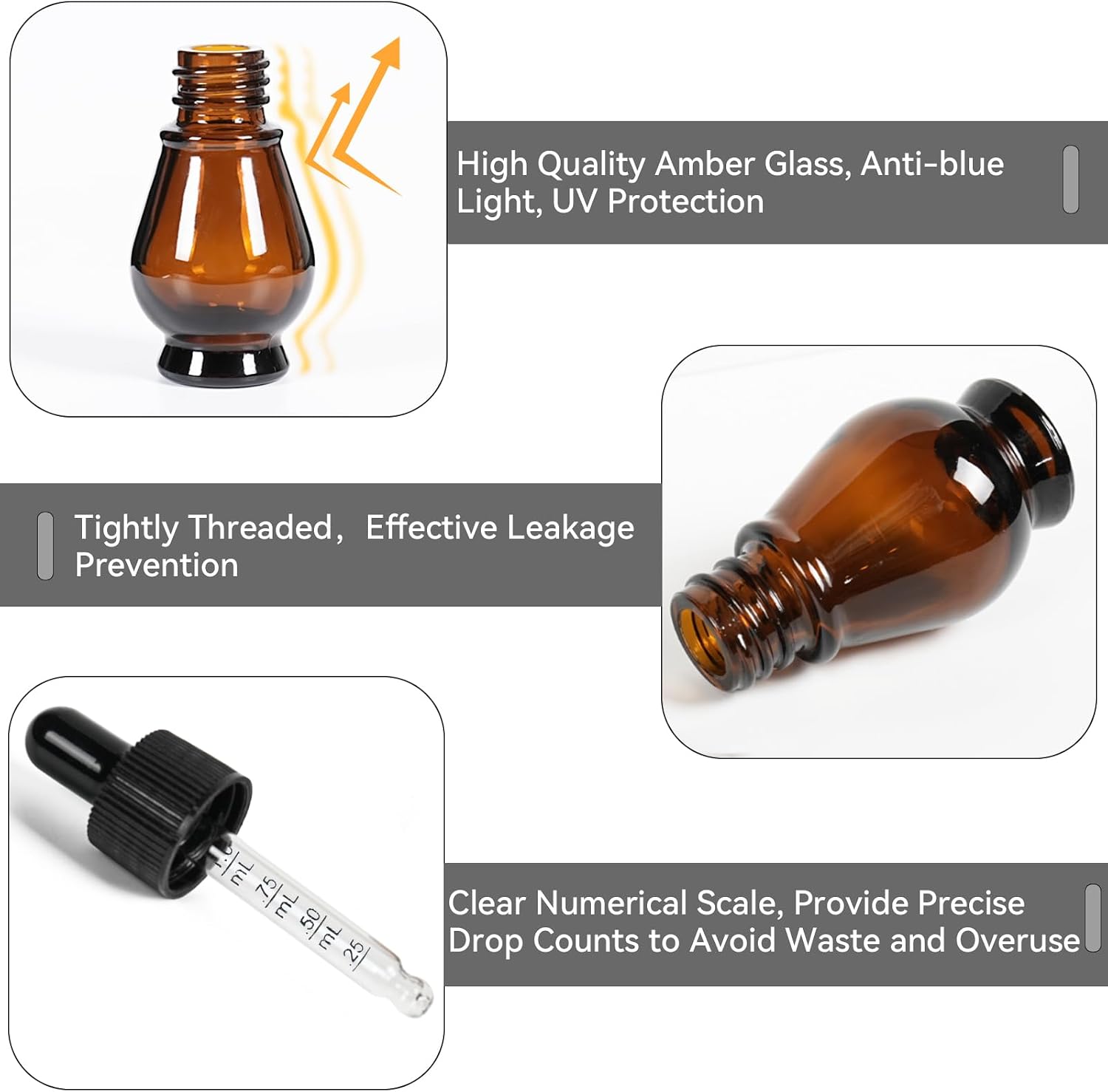 Thumbnail 2 de Nadisean 10ml Pear Shaped Amber Glass Dropper Bottles (10 Pack) with Accessories