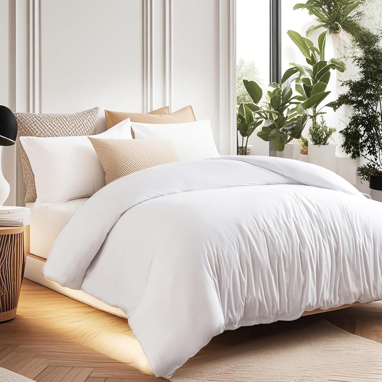 Detalle de Soifox Double Duvet Cover Set White (200 x 200 cm) with 2 Pillowcases (50 x 75 cm) – non-iron microfiber with zip closure