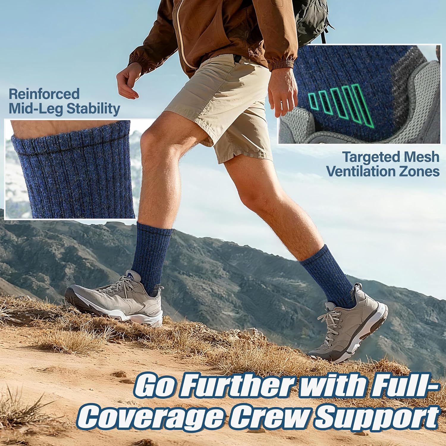 Detalle 1 de ANTSANG Merino Wool Hiking Socks, Crew, 5 Pairs with Targeted Cushioning