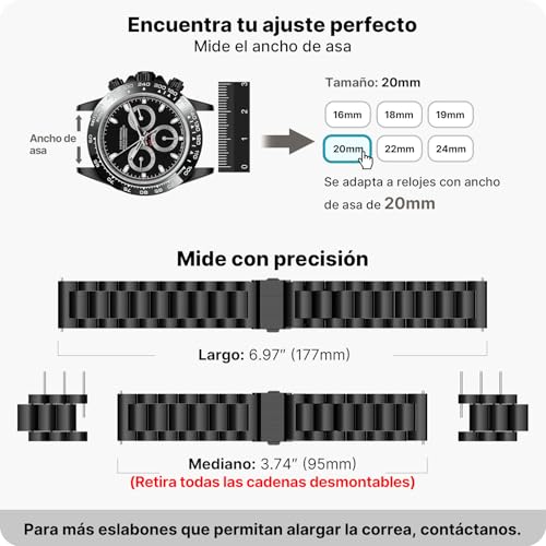 Thumbnail 4 de Fullmosa correa de reloj de acero inoxidable con liberación rápida (22mm, 20mm, 18mm, 24mm, 16mm y 19mm)
