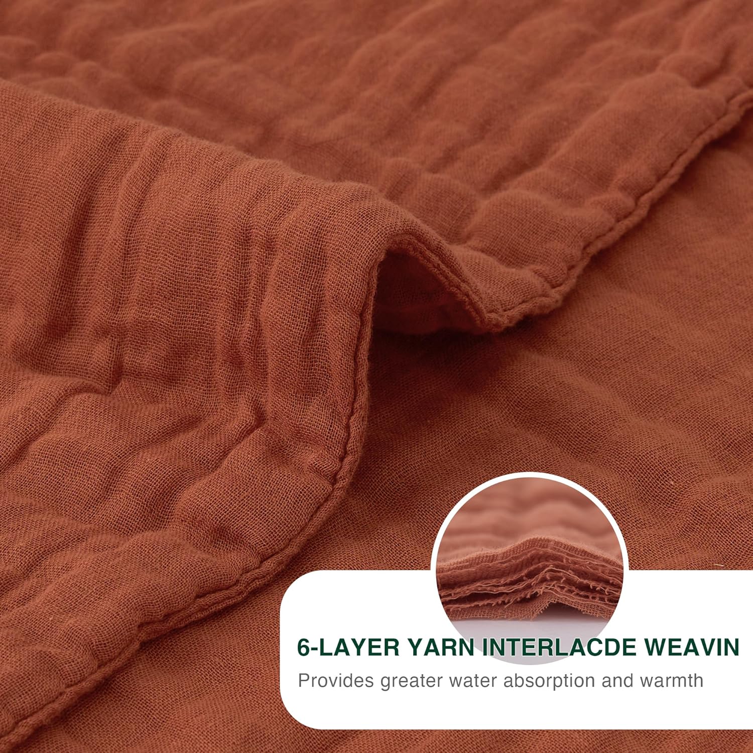 Thumbnail 4 de Love’s Cabin 100% Cotton Muslin Blanket (6-Layer Gauze), King Size 108 x 90 Inches, Orange