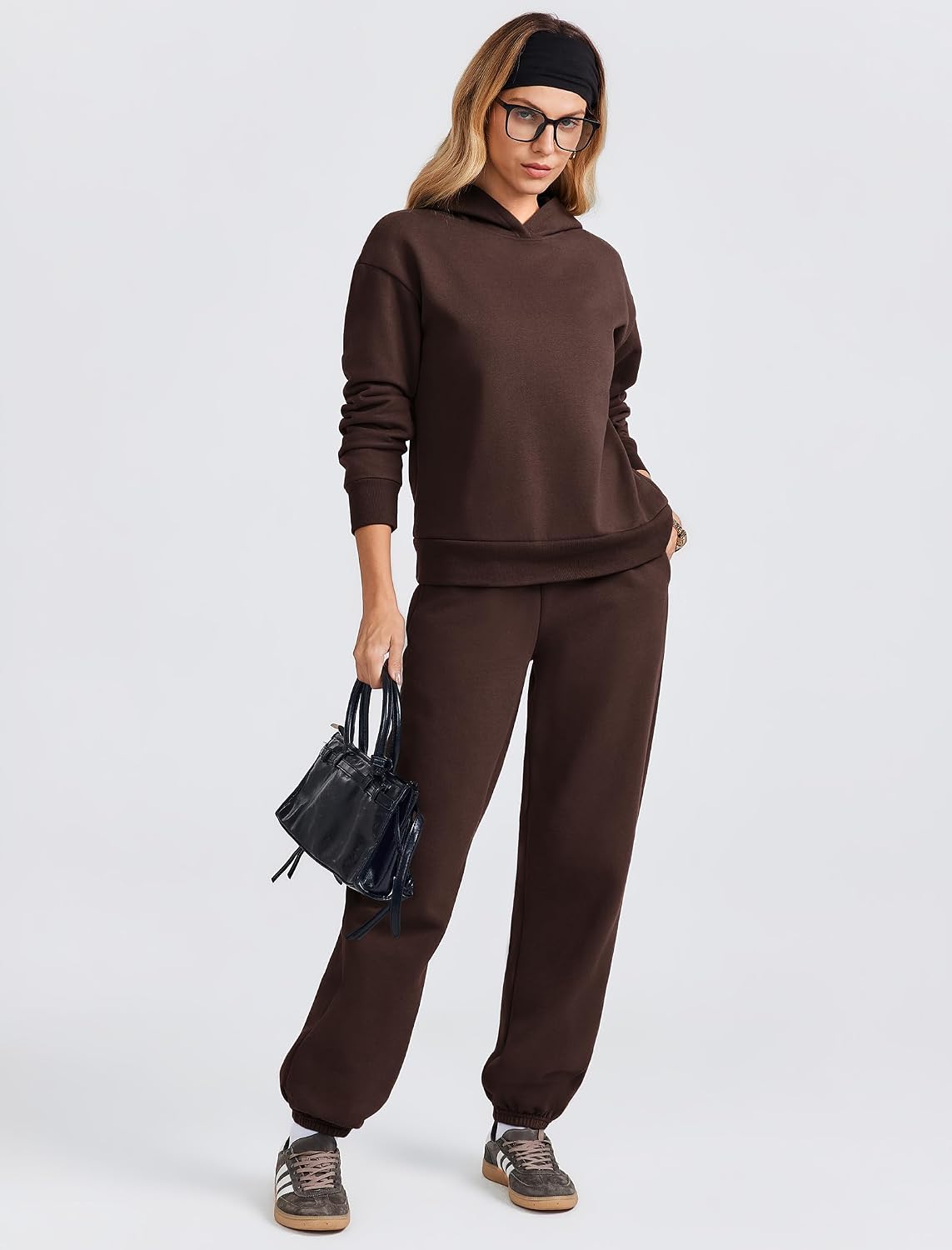 Detalle de PINSPARK Women's Fleece Lounge Set with Drop-Shoulder Hoodie and Joggers