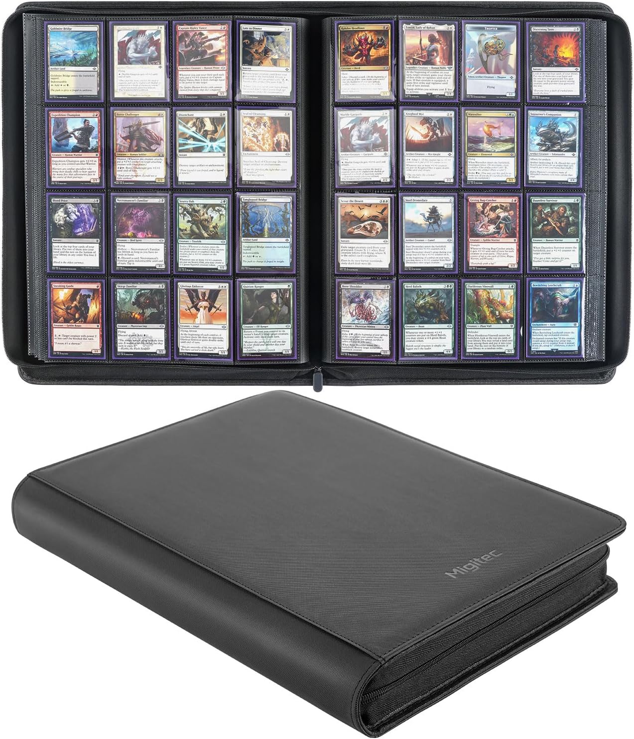 Detalle de Migitec TB-1280 16-Pocket Trading Card Binder, 1,280-Card Capacity, Zippered