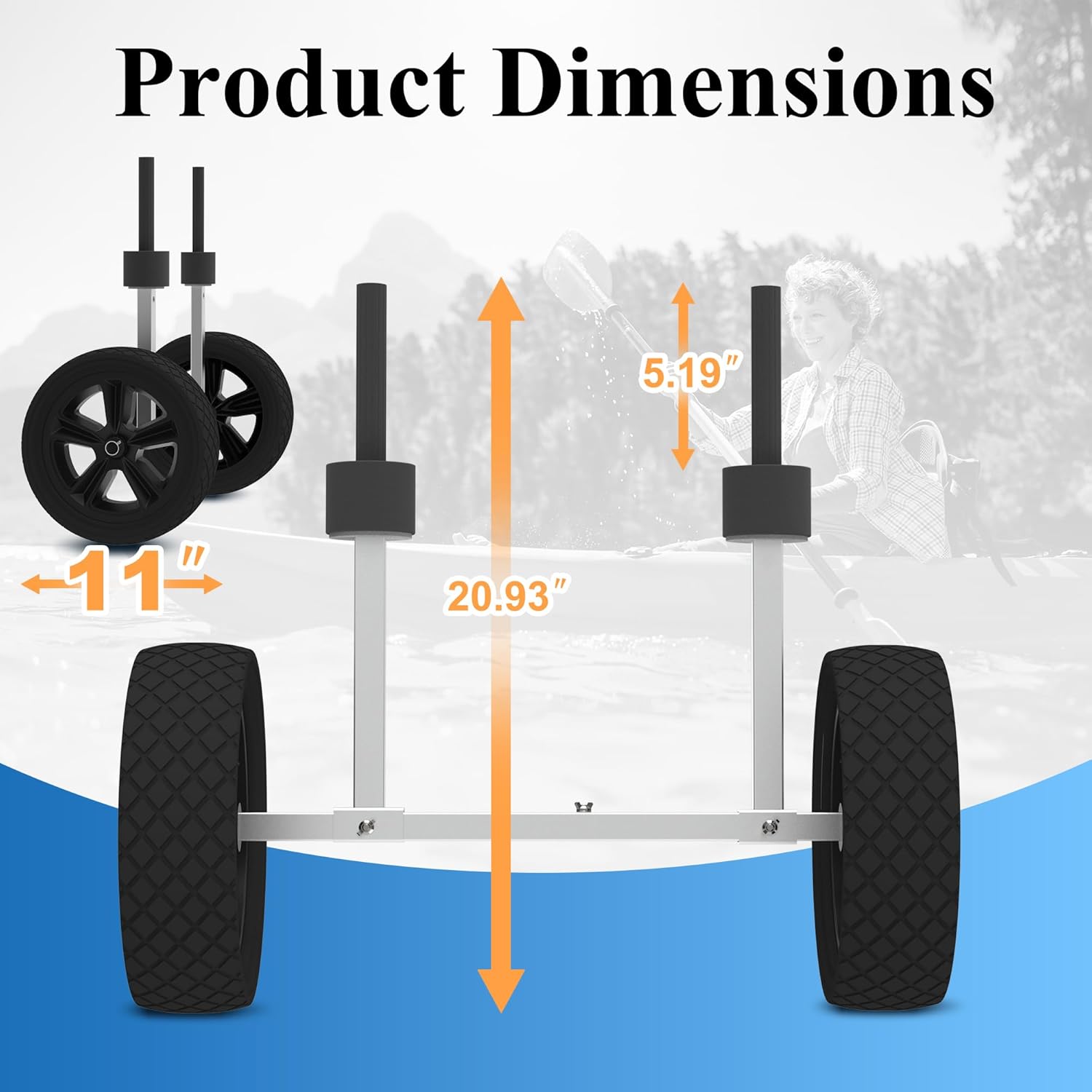 Thumbnail 4 de GanFindX Heavy Duty Kayak Cart | Adjustable Foldable Trolley with 11" Foam Wheels