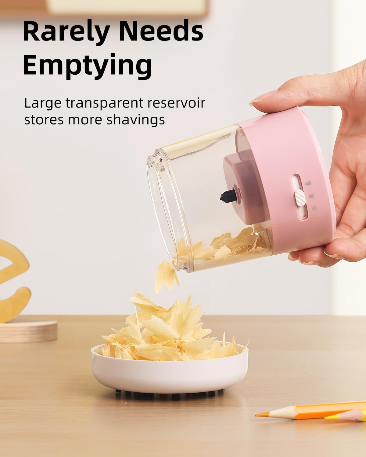 Thumbnail 6 de ZMOL Electric Pencil Sharpener for Colored Pencils (Pink) – Auto Stop, 6–8mm No.2, Battery or USB-powered