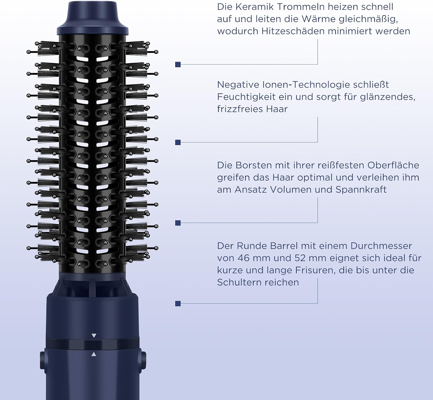 Detalle de PARWIN PRO BEAUTY 4 in 1 Warmluftbürste – 1100 W, Keramik & Ionenpflege, 3 Aufsätze, 3 Temperaturen