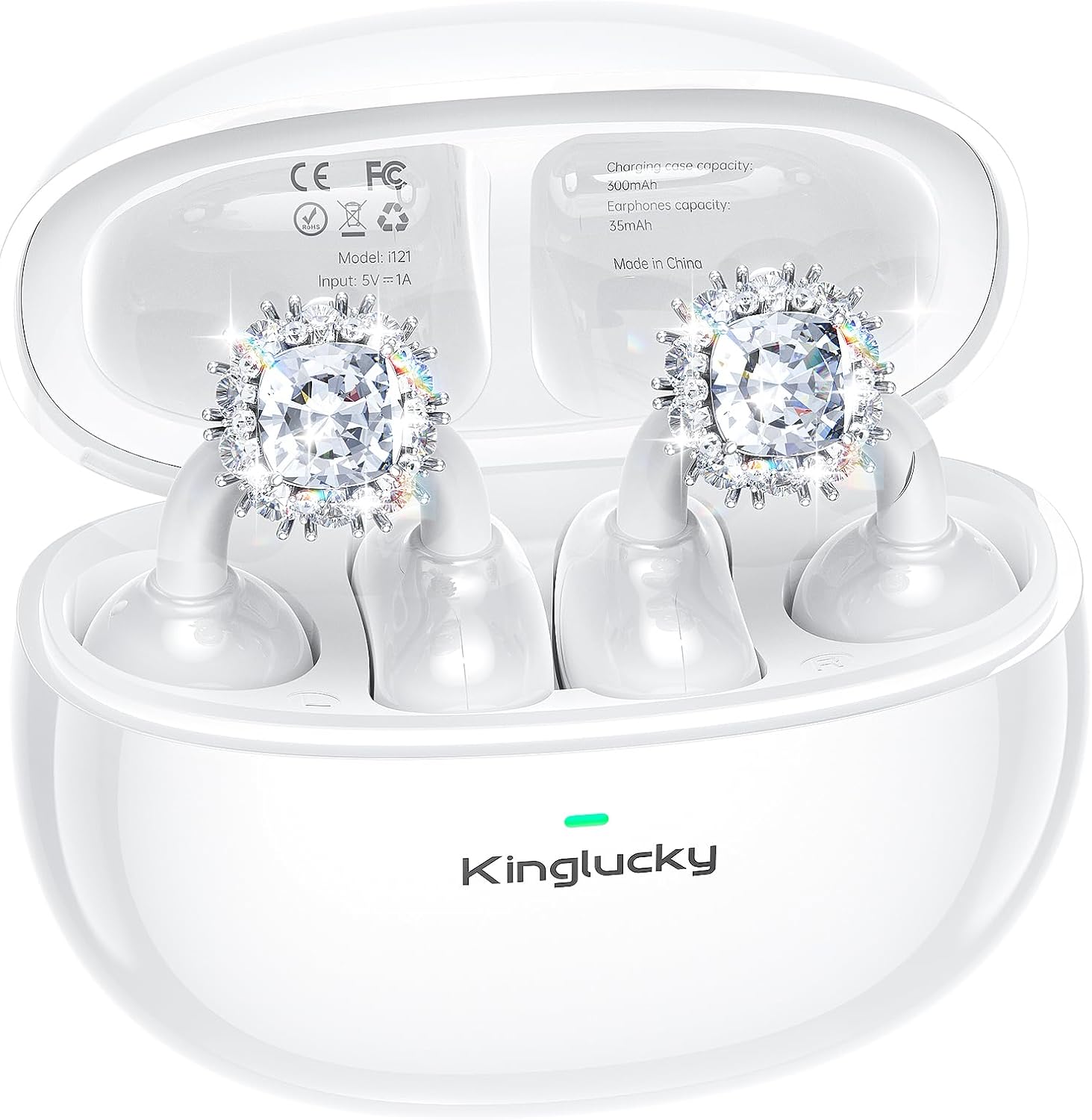 Thumbnail 6 de Kinglucky Jewelry-Inspired Clip-On Open-Ear Bluetooth Earbuds with Removable Crystal Earrings (Black)