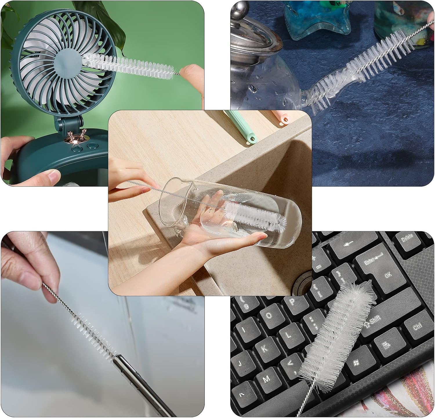 Detalle 2 de CiaraQ 8-Inch Nylon Tube Brush Set, 13-Piece, White, with Stainless Steel Handles