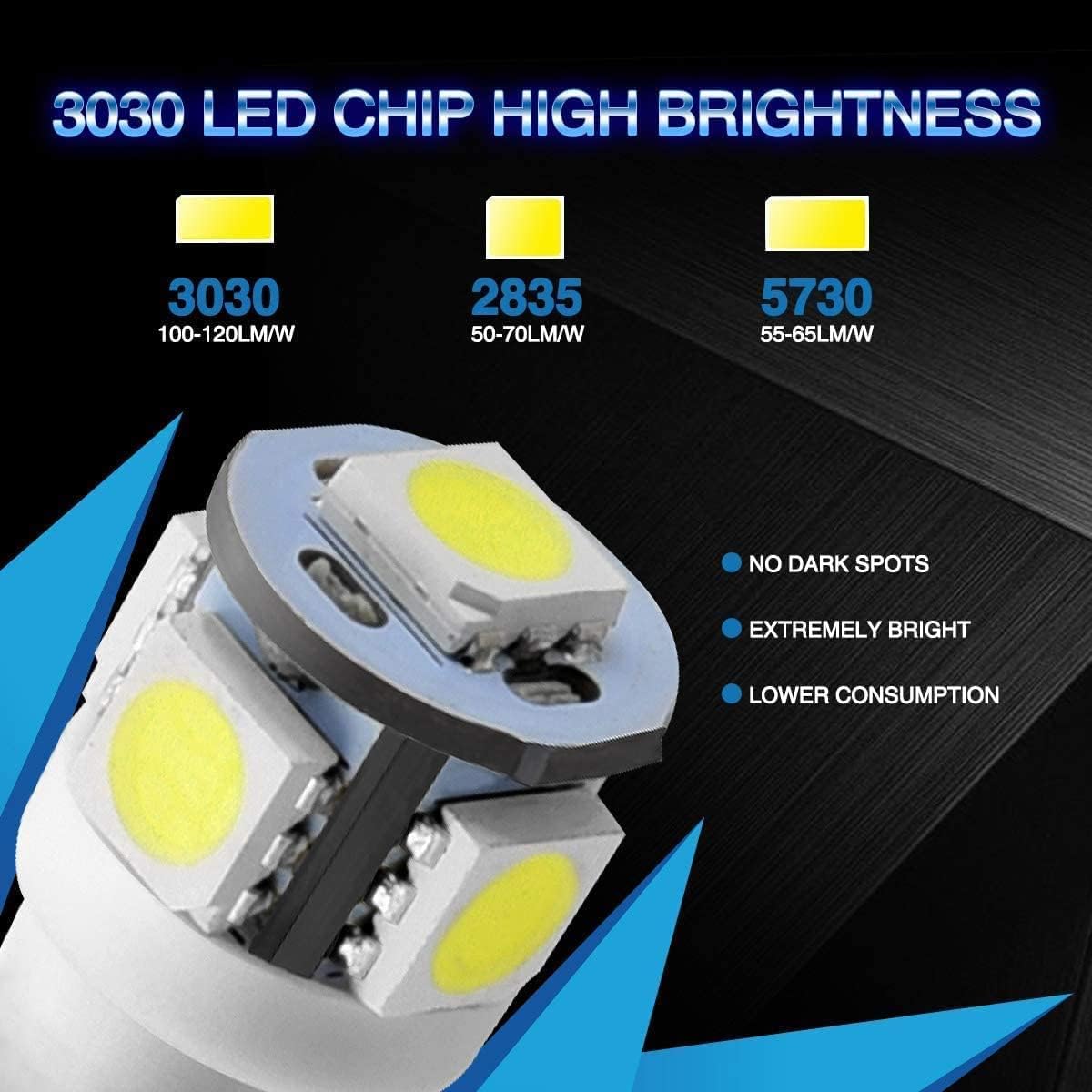 Thumbnail 2 de Marsauto 194 LED Bulbs (Pack of 10) 6000K White – 5SMD, 12V T10 194/2825 W5W Replacement Lights