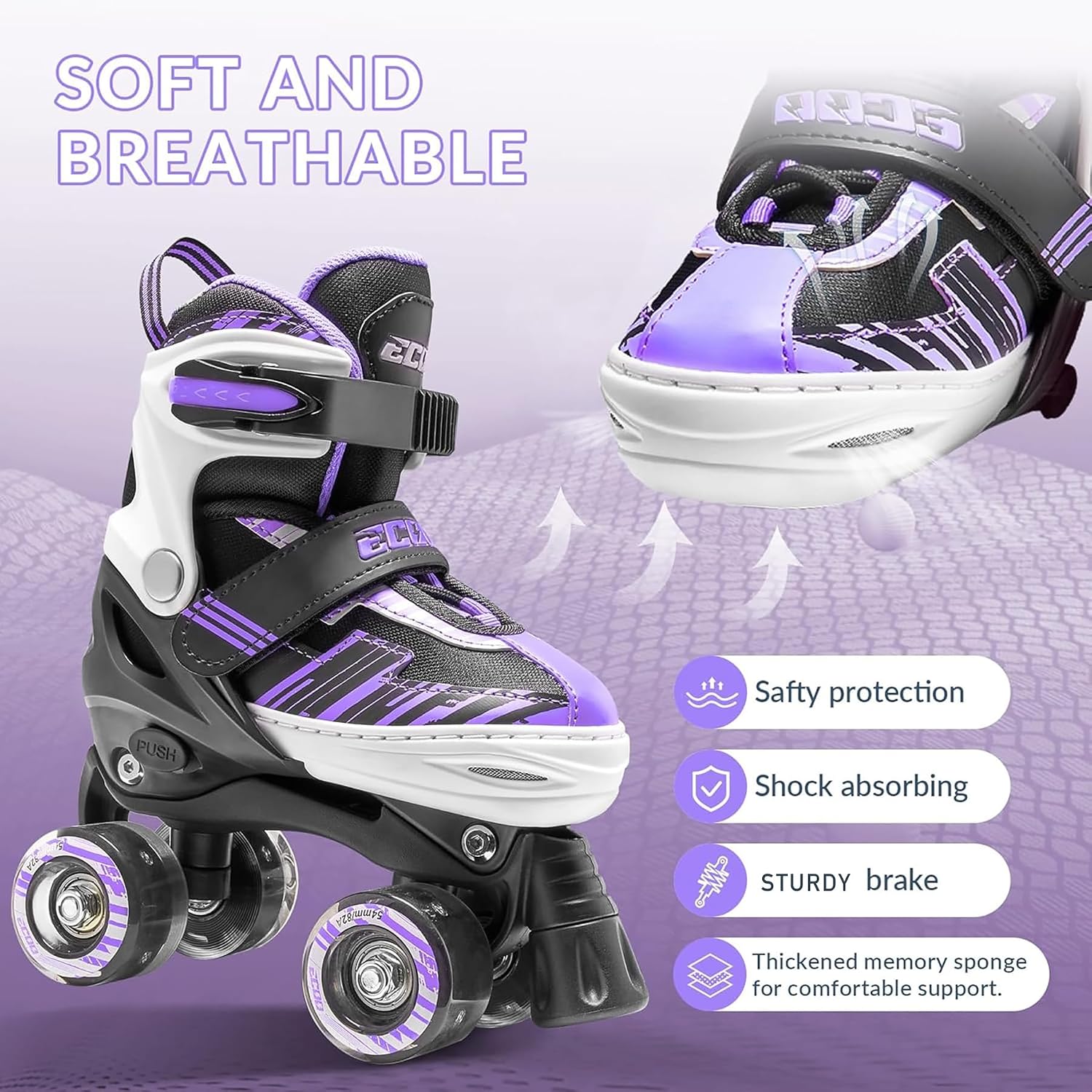 Thumbnail 2 de ECOO Adjustable Kids Roller Skates Size 4 🛼