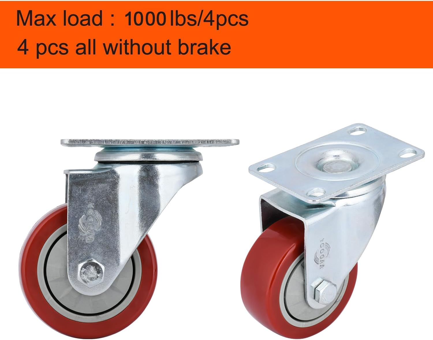 Thumbnail 4 de 75 mm Heavy Duty Casters: Set of 4, 450 kg Capacity, 360° Swivel Bearings (Without Brakes)