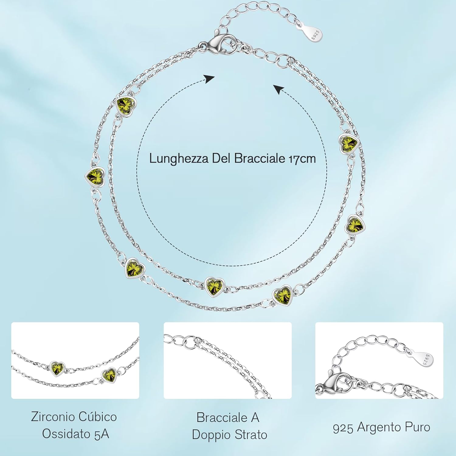 Thumbnail 2 de Bracciale in argento 925 Tusuzik a forma di cuore doppio con pietra e zirconi, regolabile