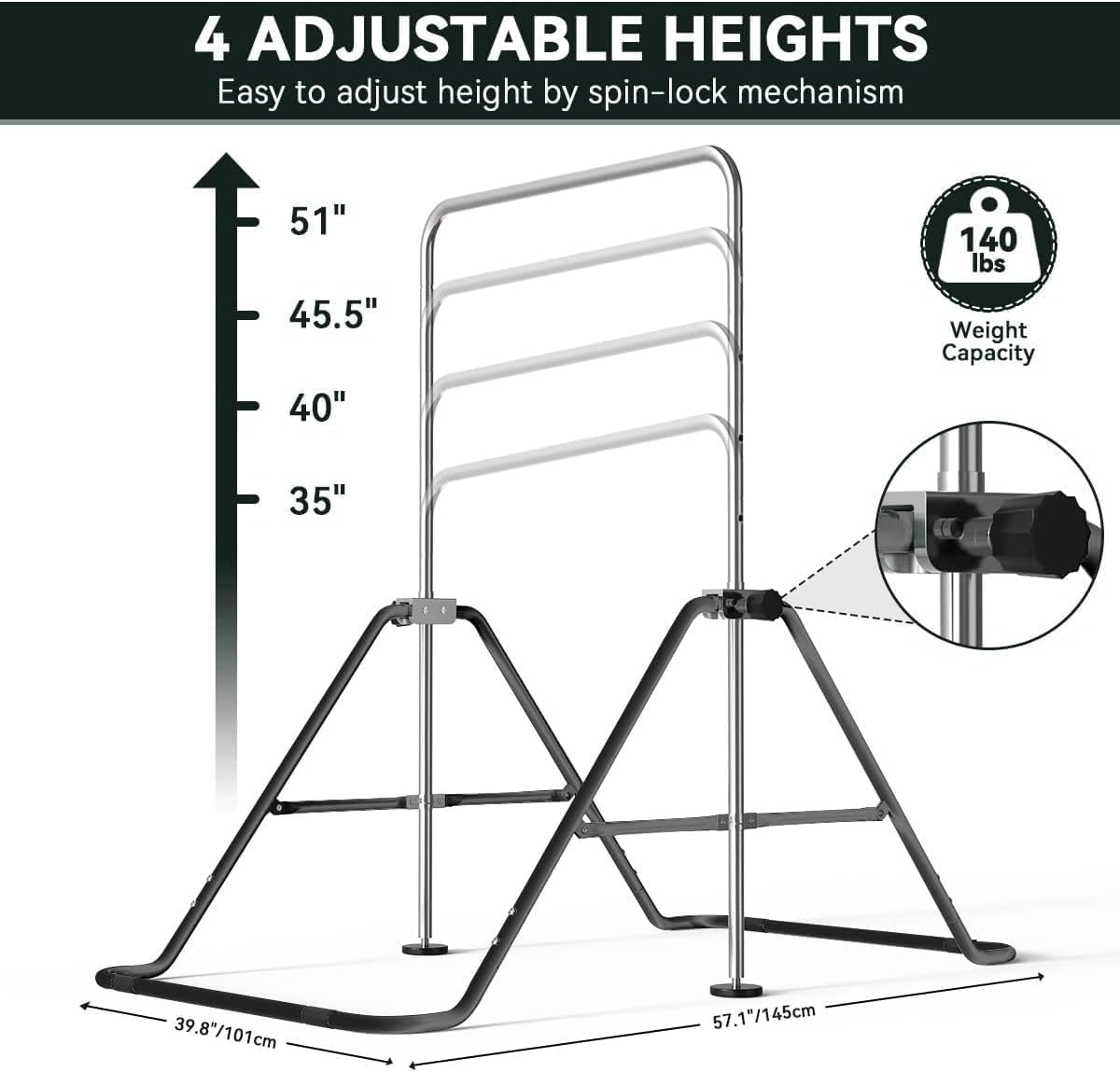 Thumbnail 2 de FBSPORT Gymnastics Bar for Kids – Foldable, Adjustable Height Horizontal Bar (Supports 140lbs)