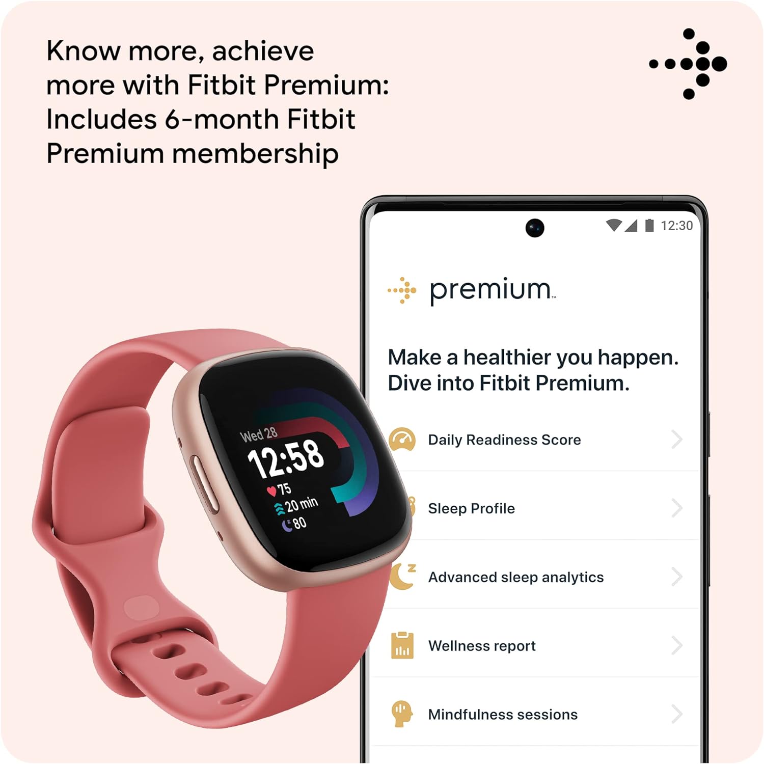 Thumbnail 4 de Fitbit Versa 4 Fitness Smartwatch with Daily Readiness, Built-in GPS, 24/7 Heart Rate (Pink Sand/Copper Rose)