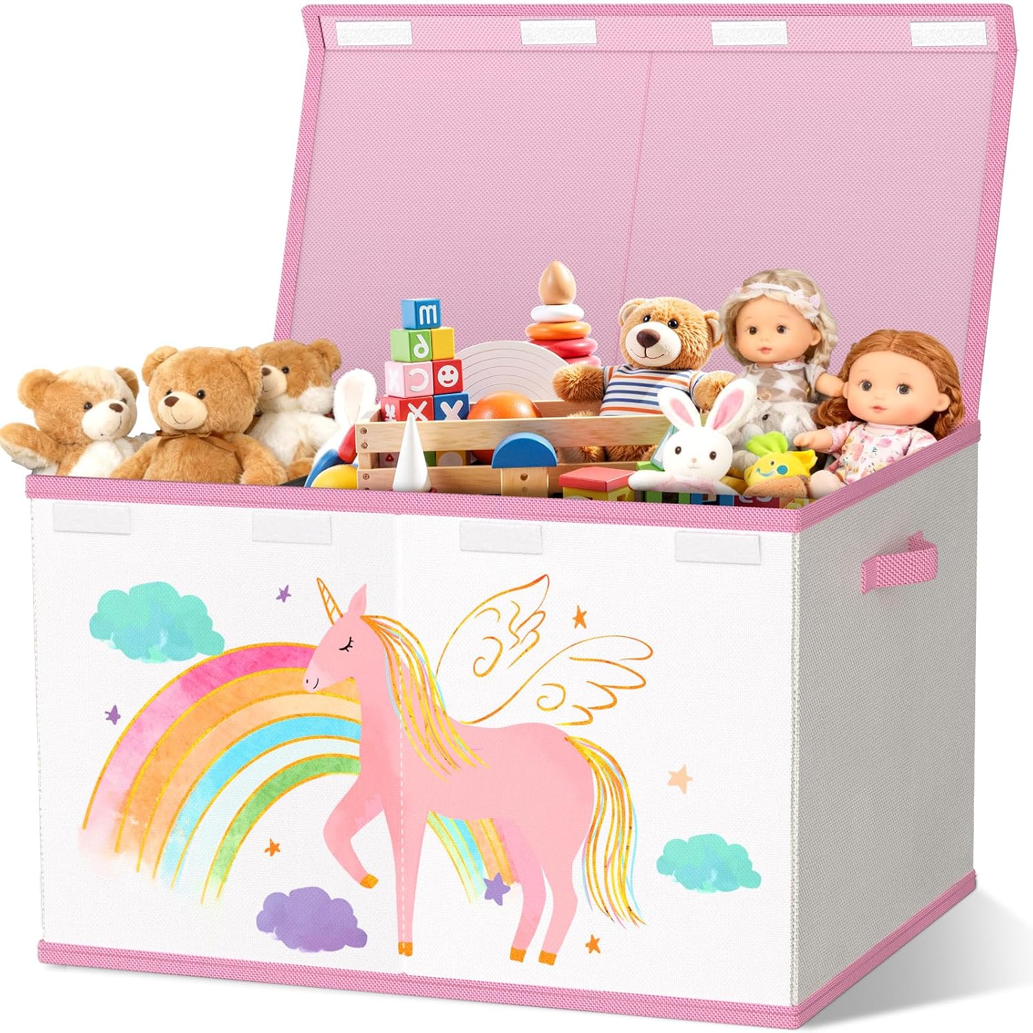 Detalle de VERONLY Toy Storage Box with Lids for Girls and Boys – Large, Foldable Fabric Chest in Beige & Pink