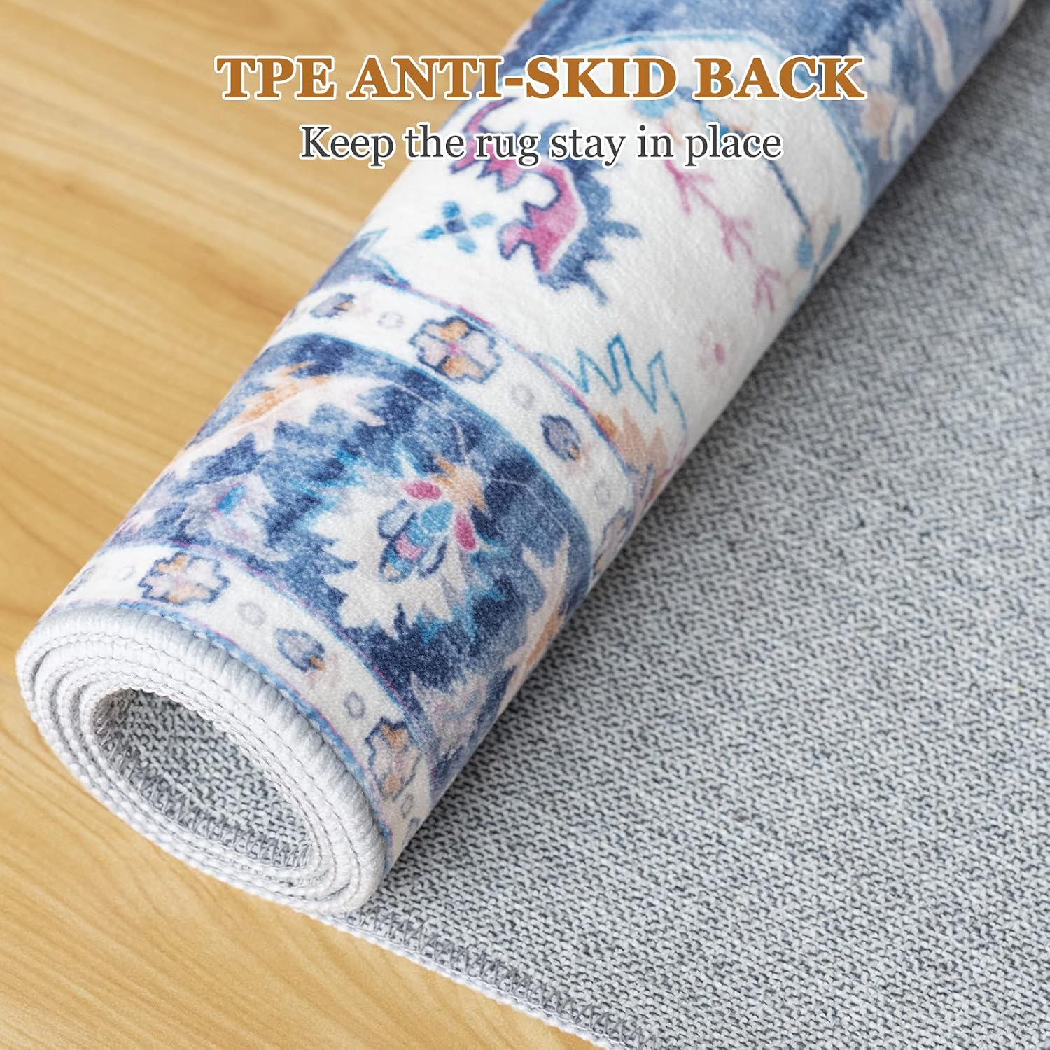 Detalle de Vamcheer Tapis Salon 240x340 – Grand tapis vintage lavable en machine, bleu