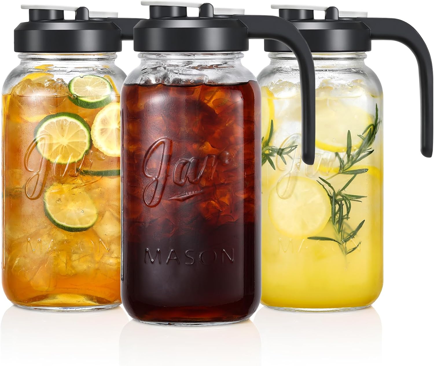Thumbnail 6 de Set of 2 Glass Pitchers with Lid (2 Quart) – Leak-Proof Mason Jar with Filter Lid