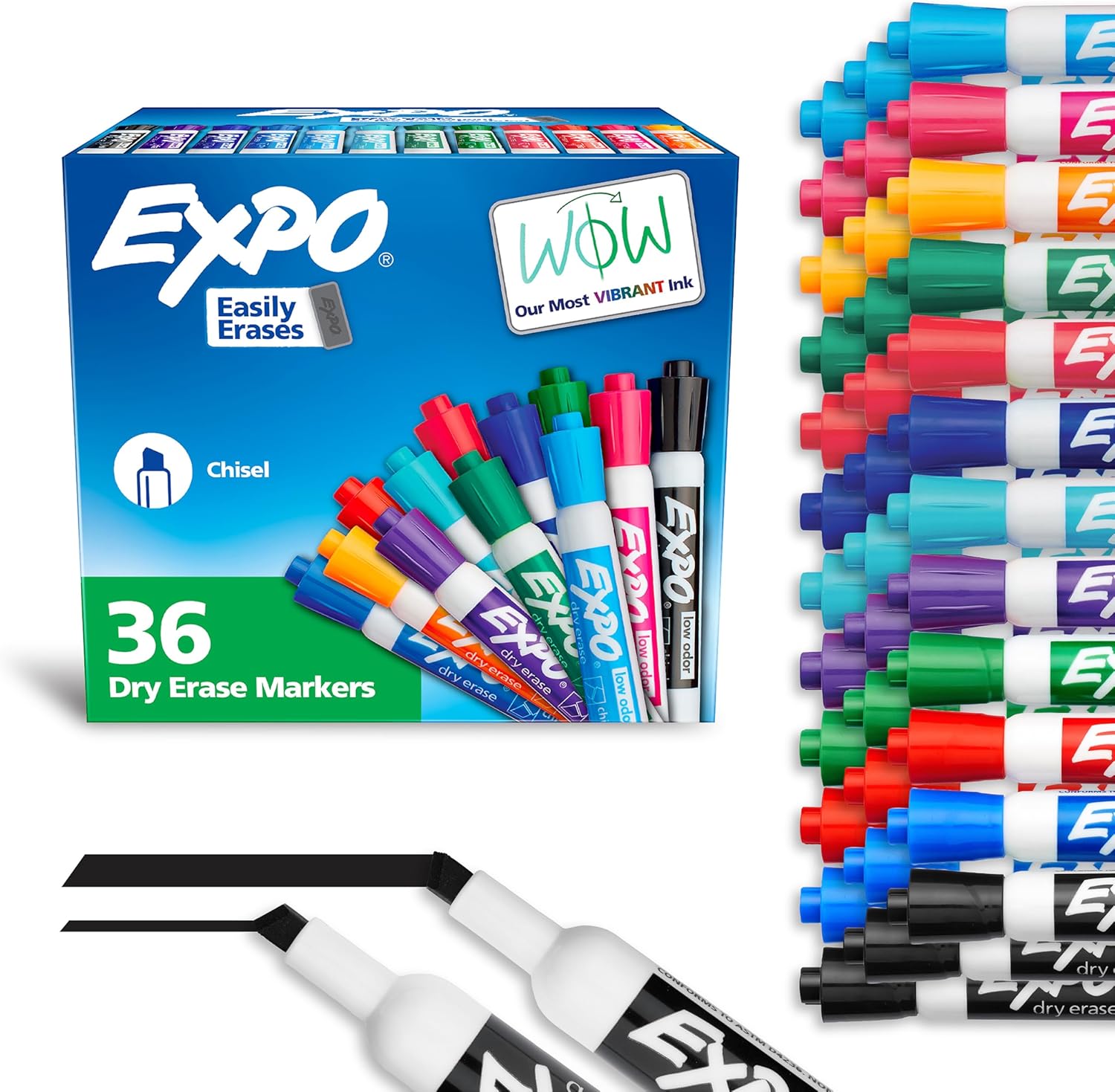 Detalle de EXPO Dry Erase Markers, 36-Count, Low Odor Ink in Assorted Fashion Colors with Chisel Tip