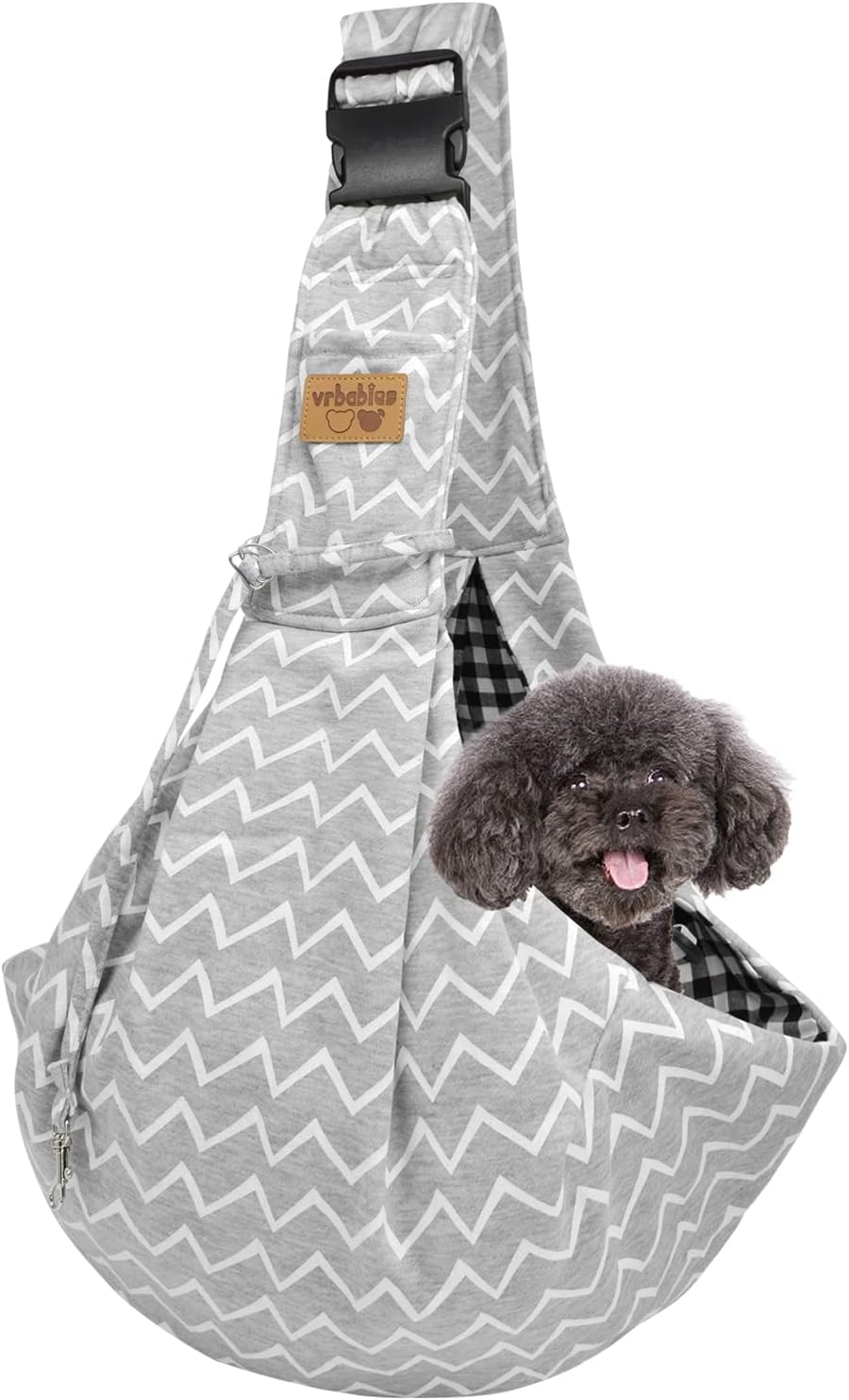 Detalle de Vrbabies Dog Carrier for Small Dogs – Striped Grey, Adjustable Puppy Sling Carrier
