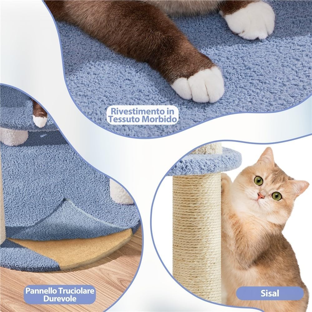 Detalle de Yaheetech Albero per Gatti Alto 90 cm: Tiragraffi multifunzionale con tana trasparente e piattaforma a forma di pesce