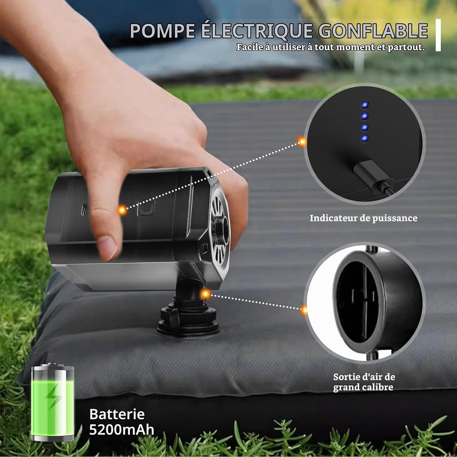 Thumbnail 2 de HOSPAOP elektrische luchtpomp, 5200 mAh, draadloos en met 3 mondstukken