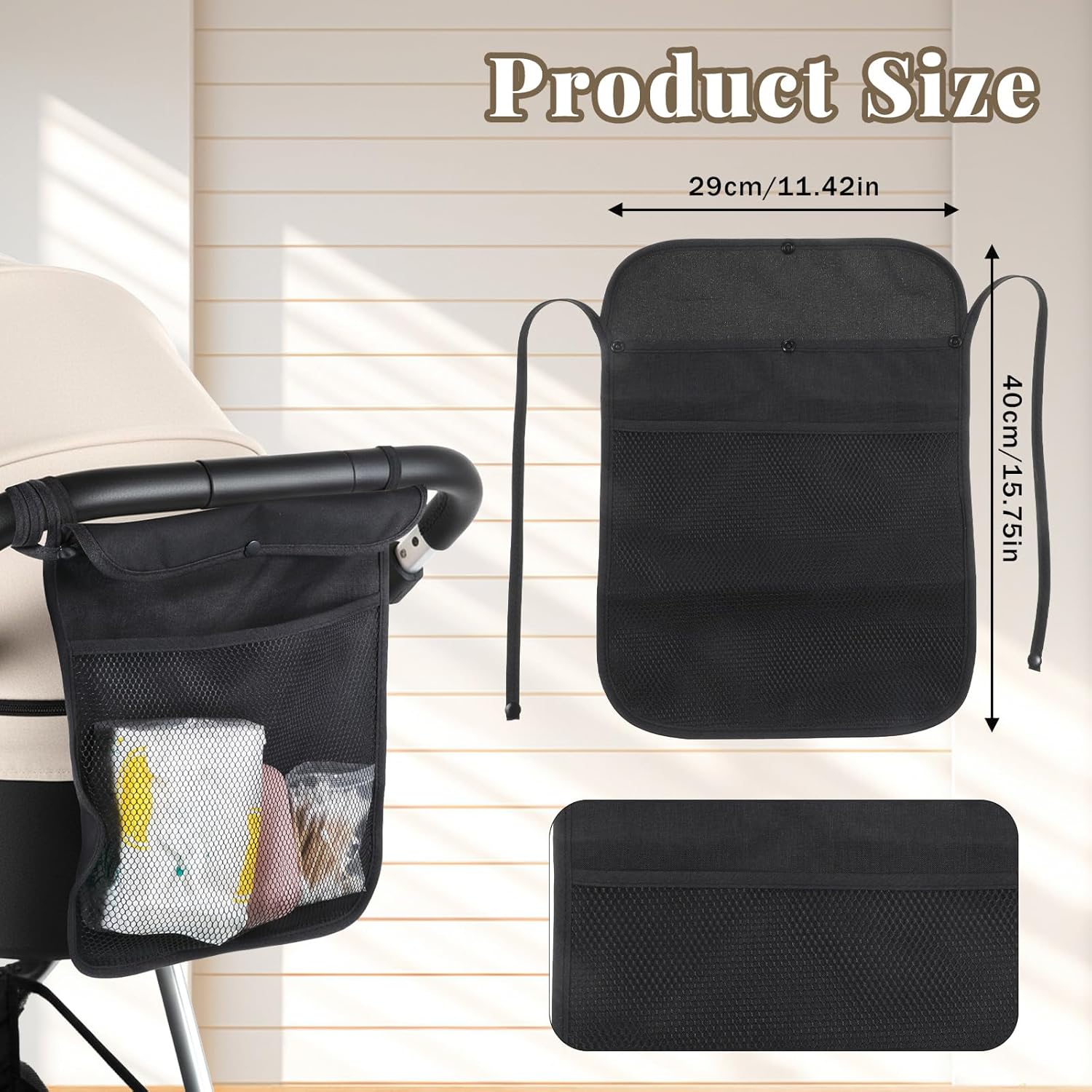 Thumbnail 1 de Universal Stroller Organizer with Double Layer Mesh Cargo Net (Black)