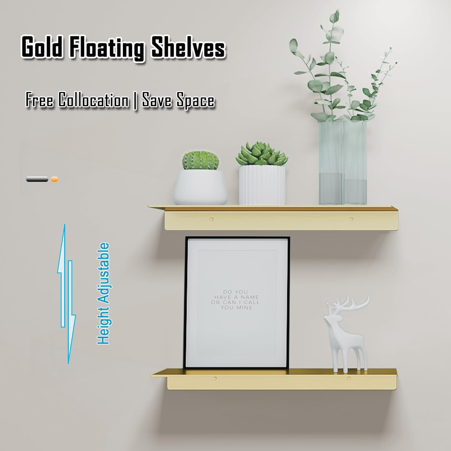 Detalle de HNVNER Wandregal Metall 2er-Set – Gebürstetes Gold, 40 × 12,5 cm