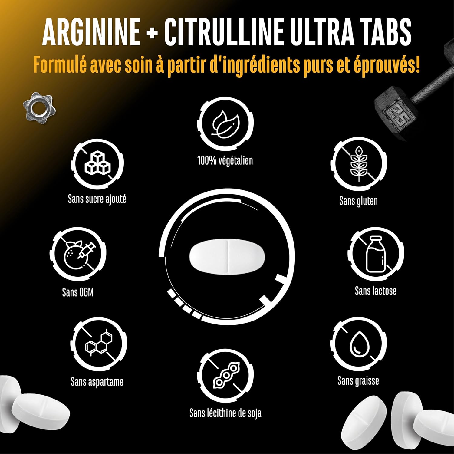 Thumbnail 3 de L-Arginine + L-Citrulline Ultra comprimés – 300 comprimés vegan, 1100 mg par dose