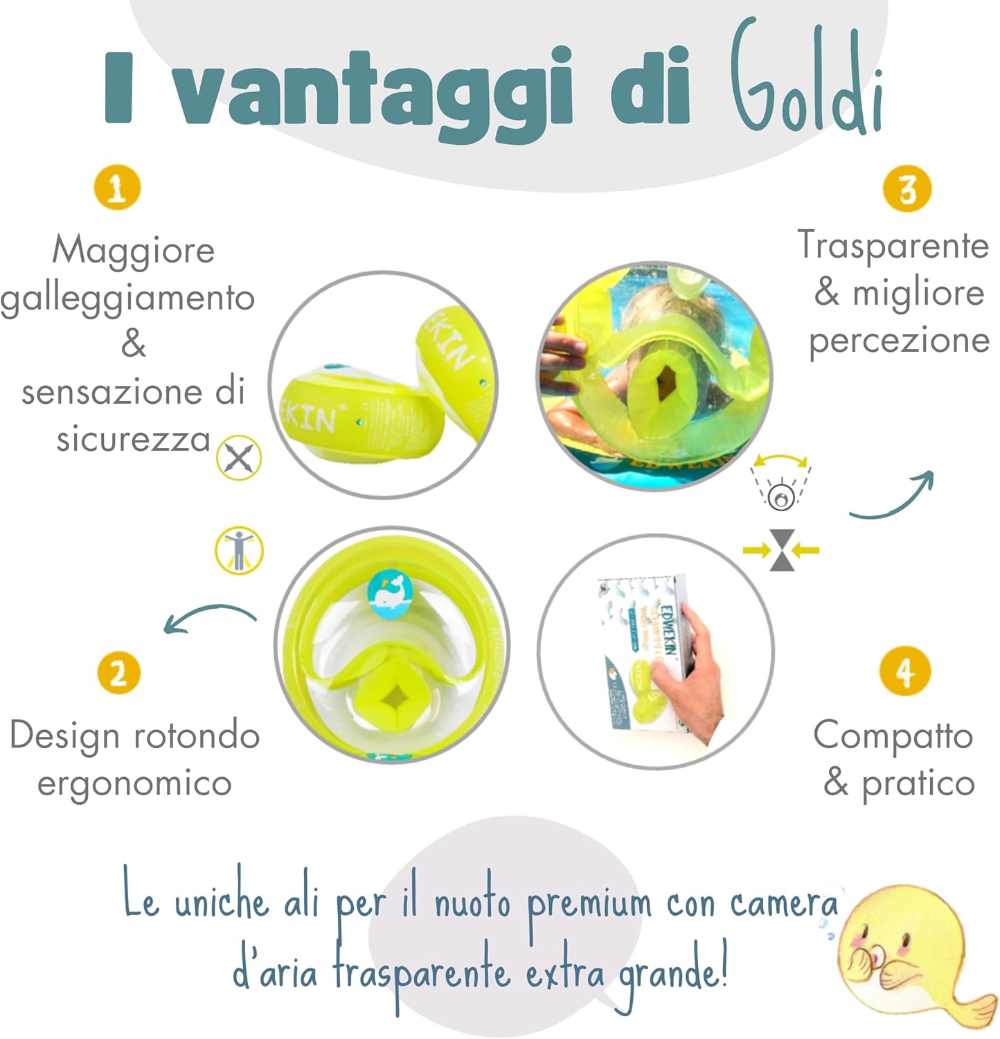 Detalle de EDWEKIN Braccioli da nuoto Goldi: sicurezza, comfort e divertimento per i piccoli