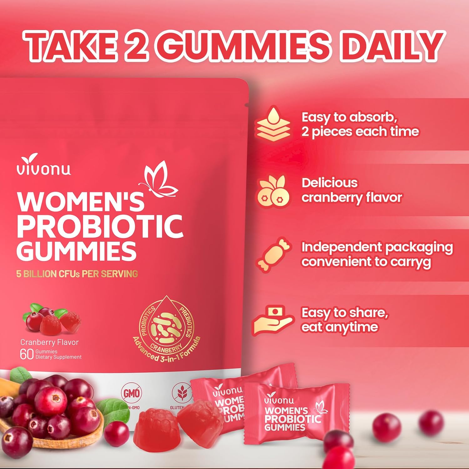 Detalle 2 de VivoNu Vaginale Probiotika Gummies für Frauen 60