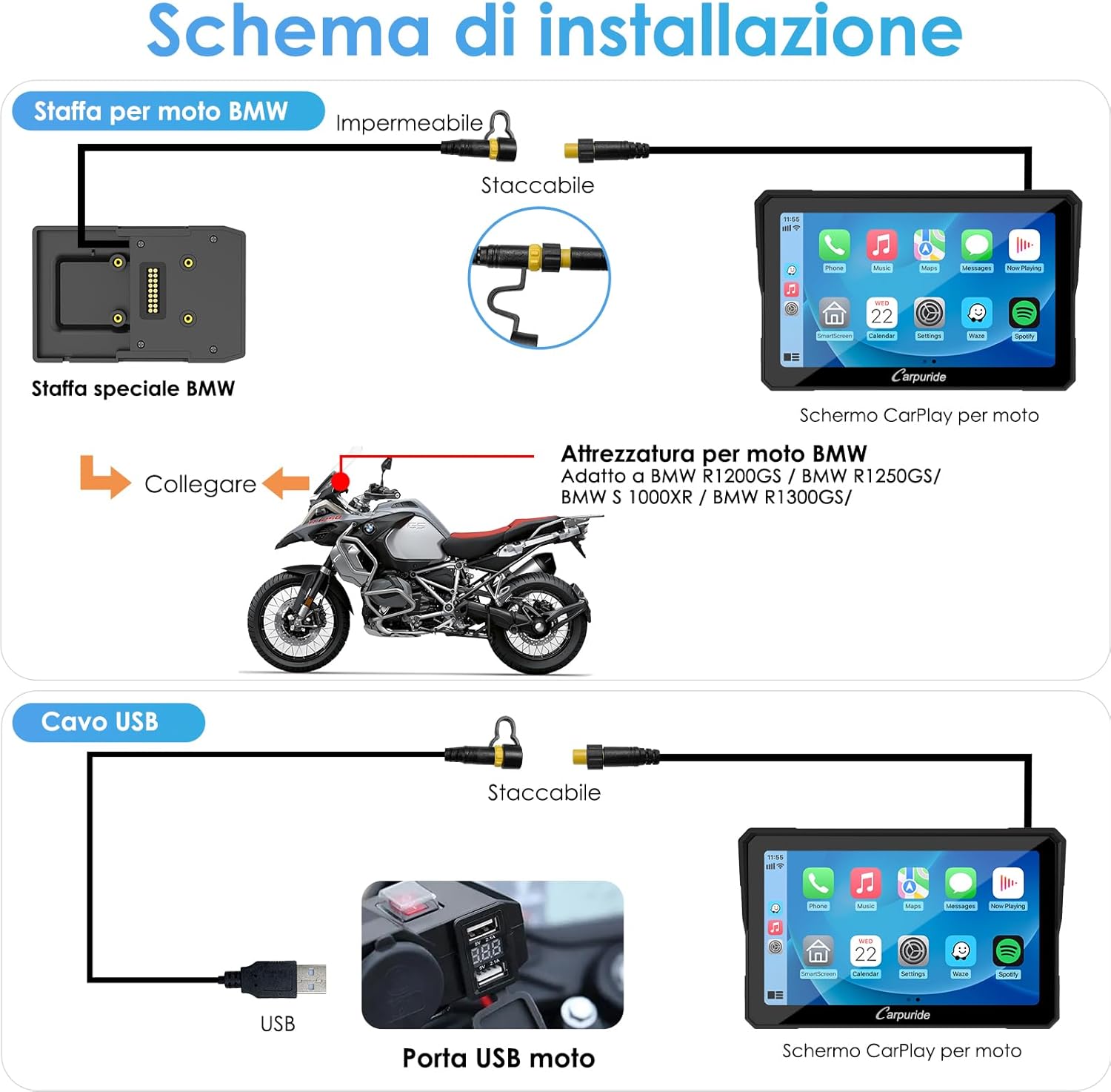 Thumbnail 5 de Carpuride W702B 7" Motorcycle CarPlay Screen