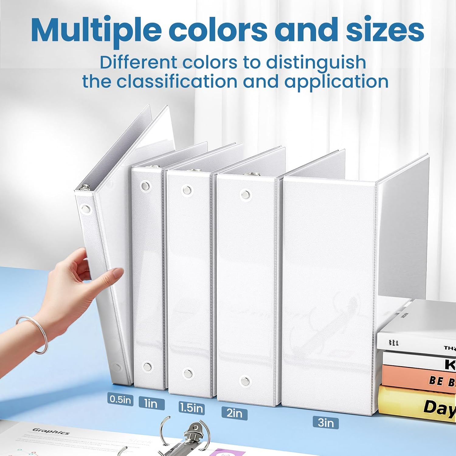 Detalle 1 de SUNEE 1-Inch 3-Ring Binders, 12-Pack, PVC-Free Clear-View White Covers