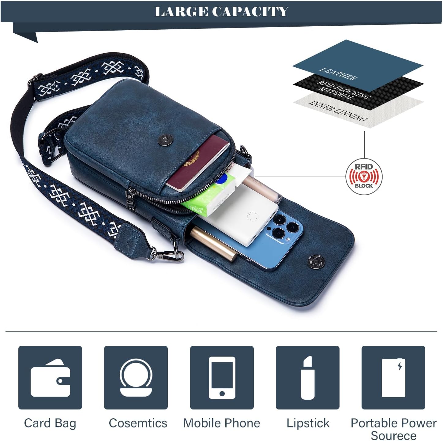 Detalle de MUIIKOLA Small Phone Shoulder Bag: PU Leather Crossbody with RFID and Wide Adjustable Strap