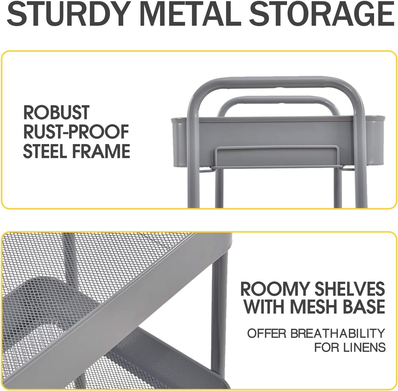 Detalle de TOOLF WK131218 3-Tier Metal Rolling Cart, Gray, Screwless Assembly