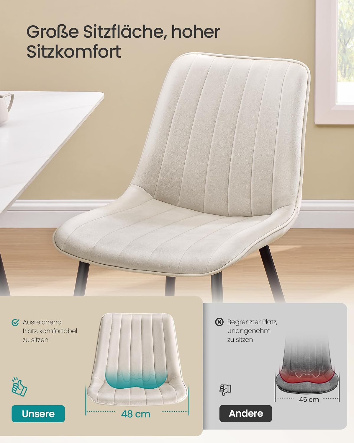 Detalle 2 de SONGMICS Esszimmerstuhl 4er Set cappuccinobeige