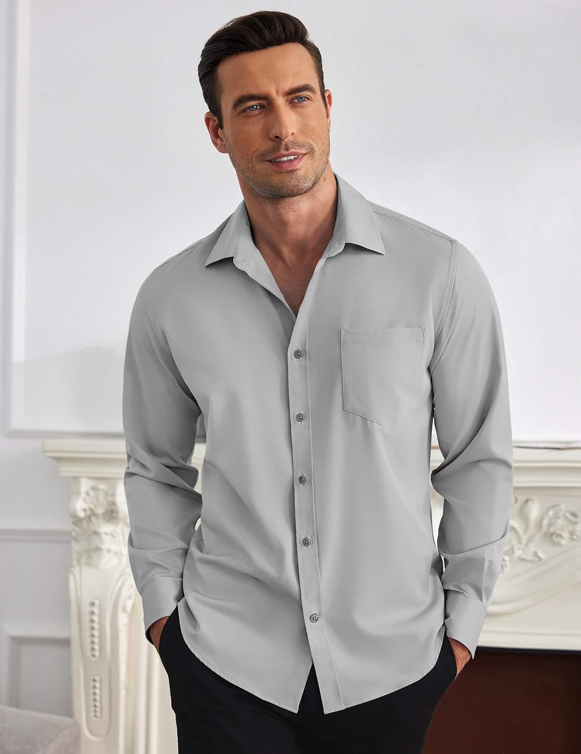 Detalle de COOFANDY Men's Wrinkle-Free Long-Sleeve Button-Down Dress Shirt