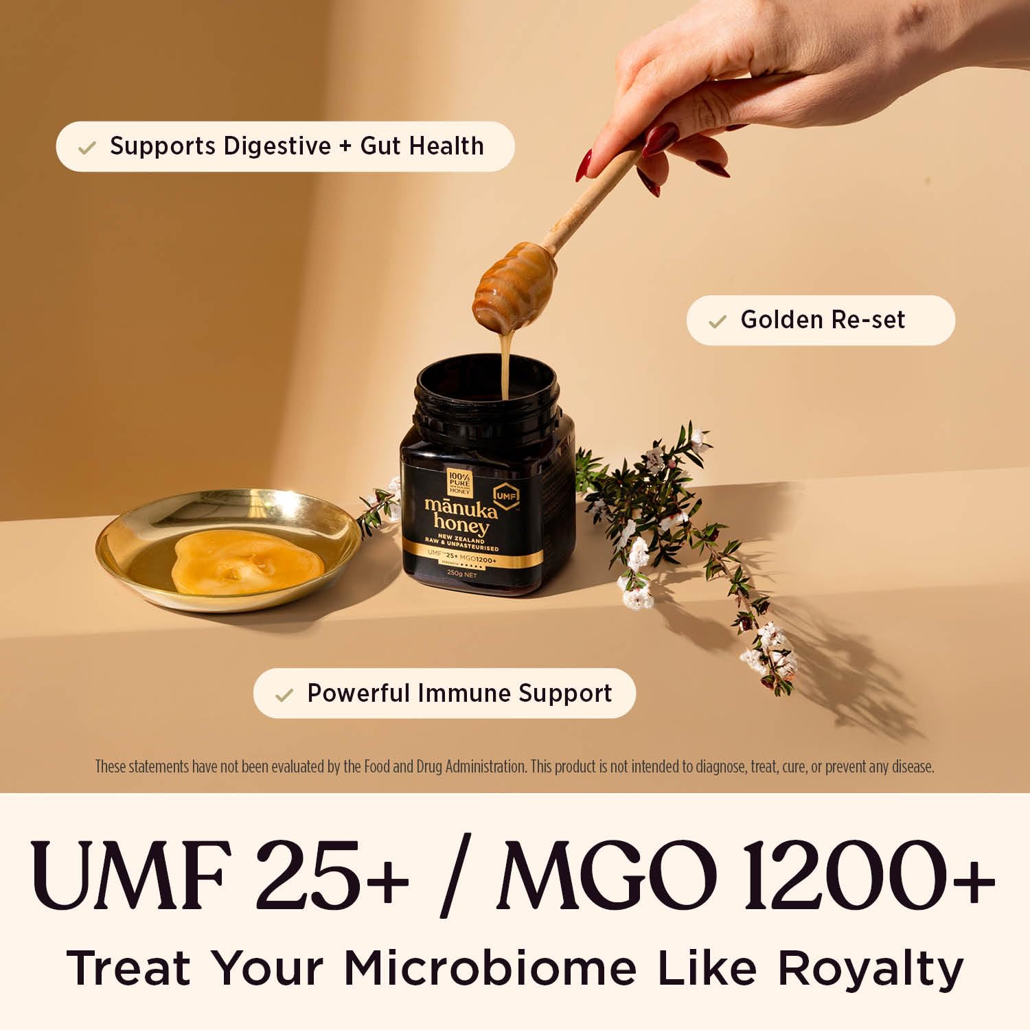 Detalle 2 de 100% Pure New Zealand Honey UMF 25+ MGO 1200+ Raw Manuka Honey, 8.8 oz