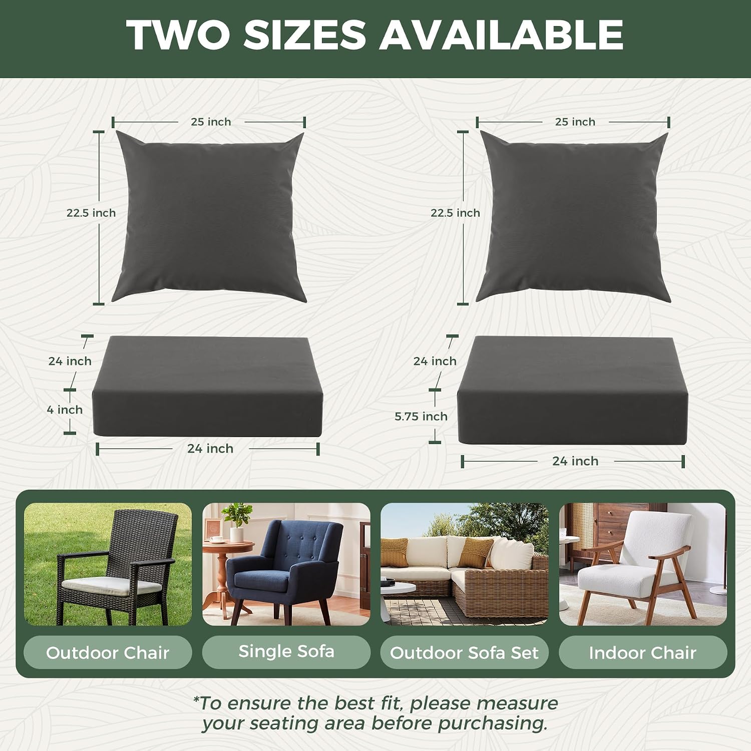Detalle de Zonamat Outdoor Chair Cushions 24 x 24 x 5.75-Inch