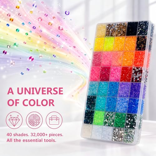 Detalle de ZOVRIXIA 40 Colors 32,000 Pcs Nail Rhinestones Kit with Glue, Pen and Tweezers