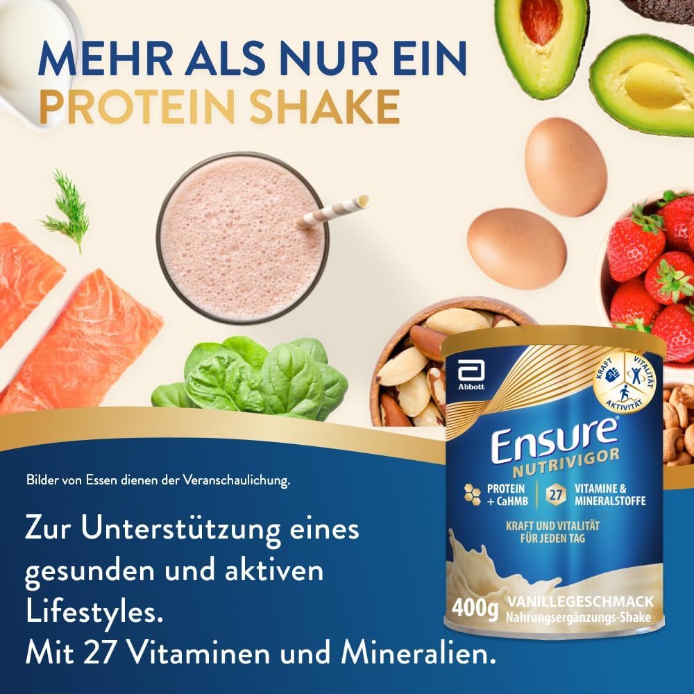 Detalle de Ensure NutriVigor Vanille 400 g – Nährstoffshake mit Protein, 27 Vitaminen & Mineralstoffen