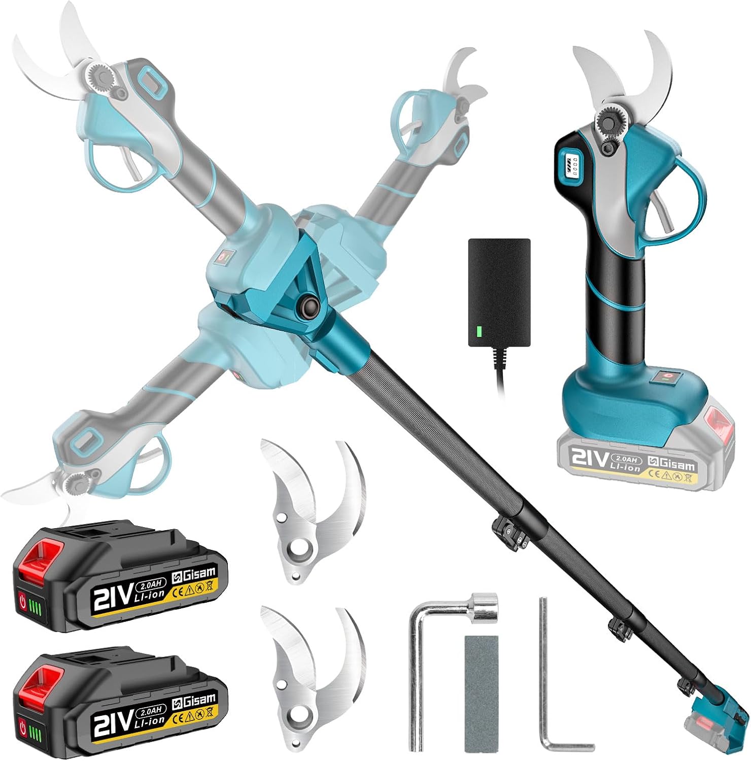Detalle de Sécateur électrique avec perche Highsam : 2-en-1, portée 4,2 m et moteur brushless pour arbres fruitiers et jardins